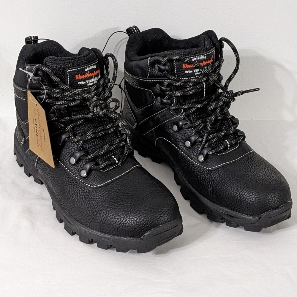 Weatherproof Vintage Men's Black Hiker Faux Leather Boots, Size 8M, New With Tag